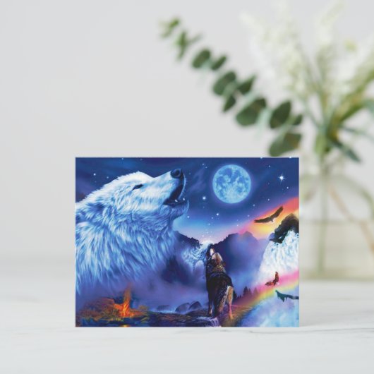 Een pak wolven op een donkere nacht briefkaart (Staand voorkant)