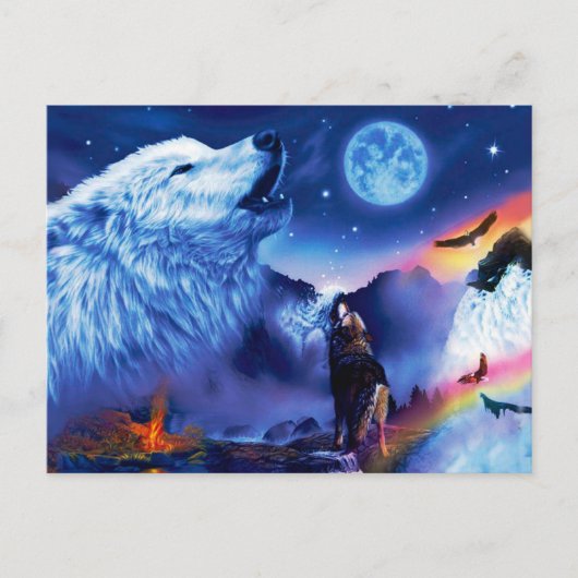 Een pak wolven op een donkere nacht briefkaart (Voorkant)