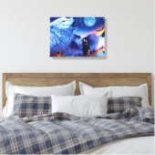 Een pak wolven op een donkere nacht canvas afdruk (Insitu (Slaapkamer))