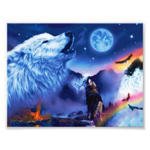 Een pak wolven op een donkere nacht foto afdruk