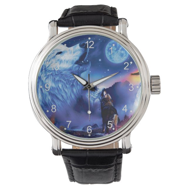 Een pak wolven op een donkere nacht horloge (Voorkant)