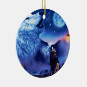 Een pak wolven op een donkere nacht keramisch ornament (Rechts)
