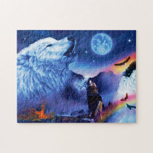 Een pak wolven op een donkere nacht legpuzzel