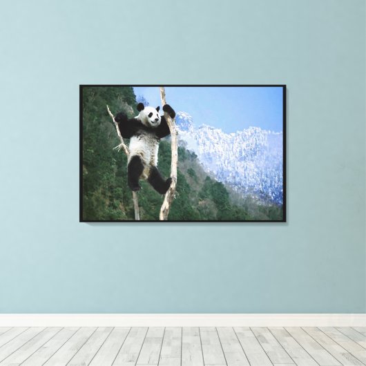 Een panda in een boom gewikkeld canvas afdruk (Insitu (Houten vloer))