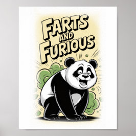 Een panda laat een scheet op een witte poster