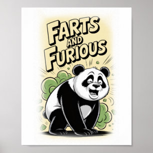 Een panda laat een scheet op een witte poster
