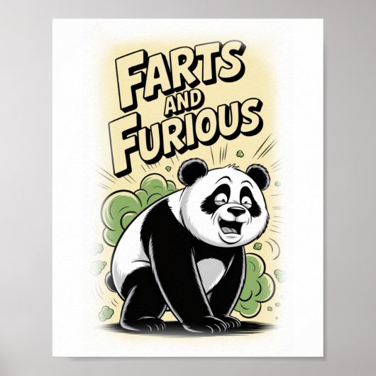 Een panda laat een scheet op een witte poster (Voorkant)