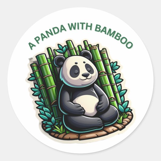 Een panda met bamboe ronde sticker (Voorkant)