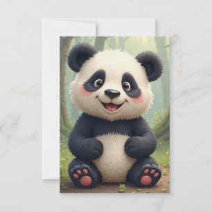 Een panda op een rots is omgeven door bloemen RSVP kaartje