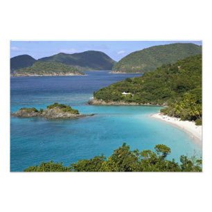 Een panorama van Caneel Bay vanaf een weg bij St.  Foto Afdruk