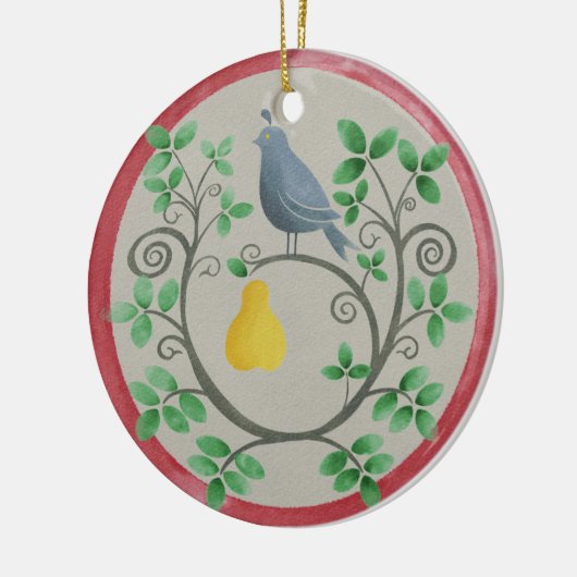 Een pap in een kerstversiering met perenbomen keramisch ornament (Links)