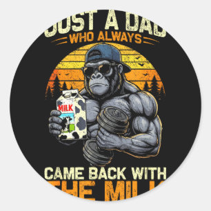 Een papa die terugkwam met de melk gorilla papa  ronde sticker