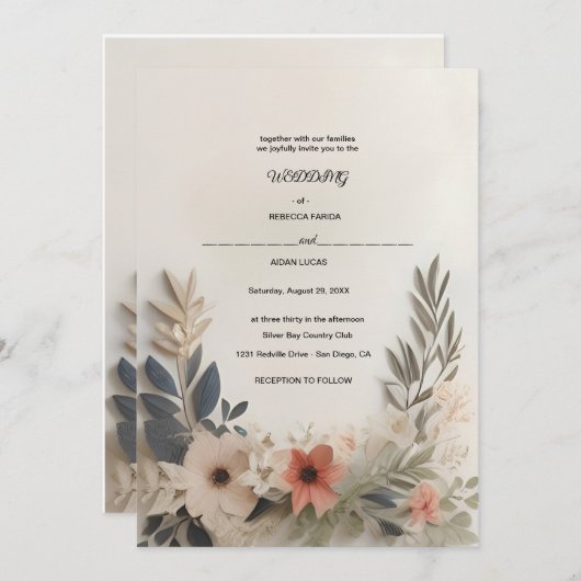 Een papieren bloemenkrans op een witte achtergrond kaart (Voorkant / Achterkant)