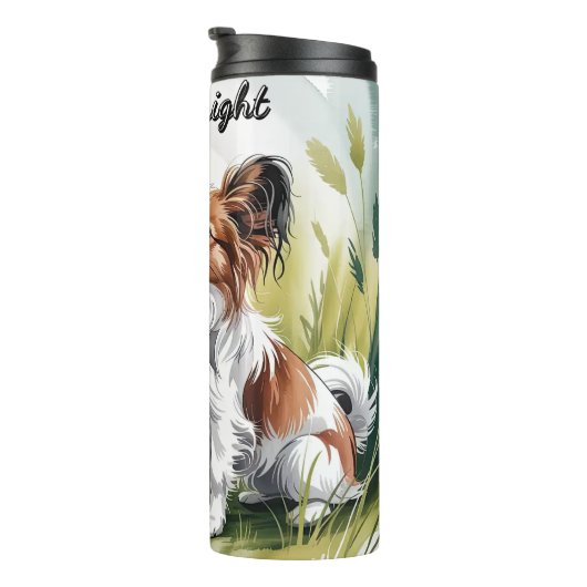 Een Papillon hond in hoog gras Thermosbeker (Geroteerd rechts)