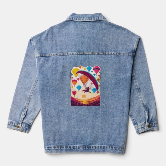 Een paraglider die over een vallei zweeft denim jacket (Achterkant)