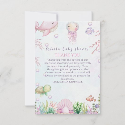 Een parel is onderweg - onder het Zeeen Baby showe Bedankkaart (Voorkant)