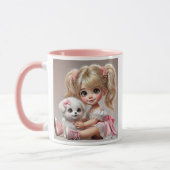 Een parelkleurig meisje en haar aanbiddende hond. mok (Links)