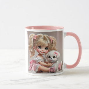 Een parelkleurig meisje en haar aanbiddende hond. mok