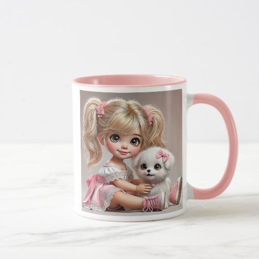 Een parelkleurig meisje en haar aanbiddende hond. mok (Rechts)