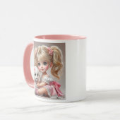 Een parelkleurig meisje en haar aanbiddende hond. mok (Voorkant links)