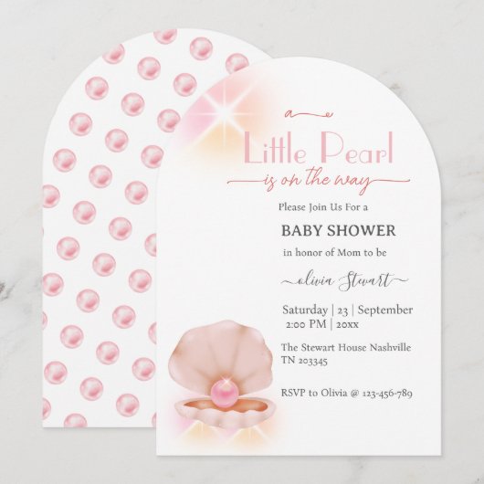 Een pareltje is onderweg naar het Baby shower Kaart (Voorkant / Achterkant)