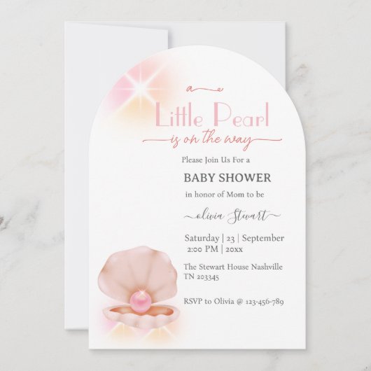 Een pareltje is onderweg naar het Baby shower Kaart (Voorkant)