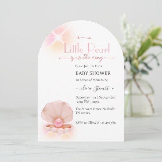 Een pareltje is onderweg naar het Baby shower Kaart (Staand voorkant)