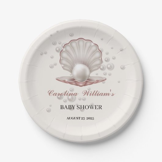 Een pareltje onder het zeeen baby shower papieren bordje (Voorkant)