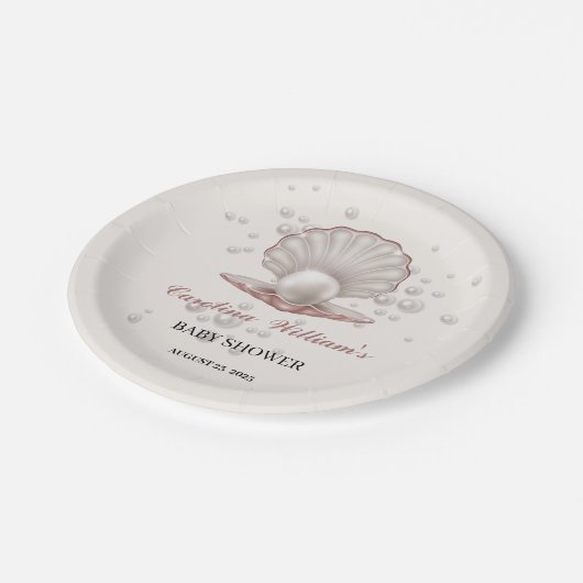 Een pareltje onder het zeeen baby shower papieren bordje (Gekanteld)