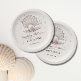 Een pareltje onder het zeeen baby shower papieren bordje