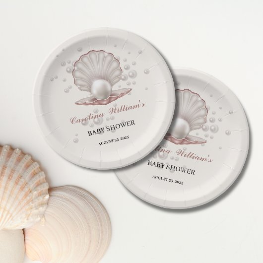Een pareltje onder het zeeen baby shower papieren bordje