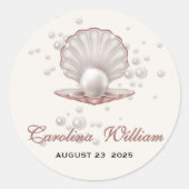 Een pareltje onder het zeeen baby shower ronde sticker (Voorkant)