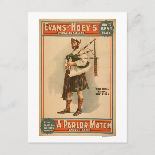 Een parlor Match "Old Hoss" Scottish Bagpiper Briefkaart (Voorkant)