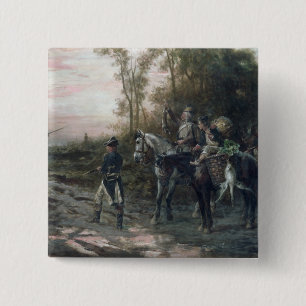 Een partij die terugkeert naar Camp (olie op canva Vierkante Button 5,1 Cm
