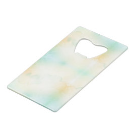 Een pastel waterkleurenpatroon in zachte blauwen creditkaart flessenopener