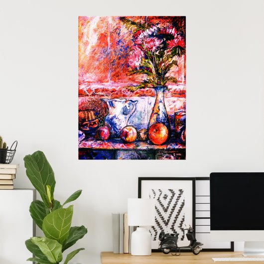 Een pastelleven met fruit en paasbloemen poster (Thuiskantoor)