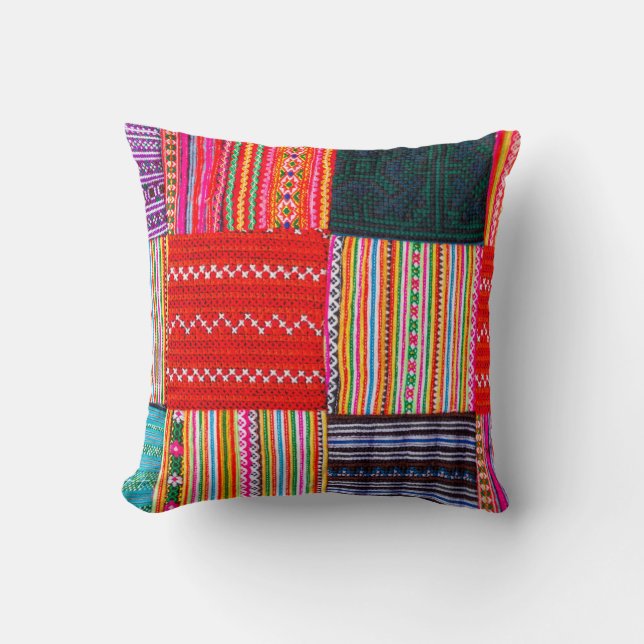 een patchwerkquilt in multicolor aziatische stijl kussen (Voorkant)