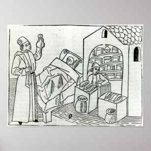 Een patiënt met een arts of apotheker poster