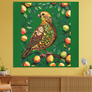 Een Patrijs In Een Peerboom Uitknippen Sjabloon-St Canvas Afdruk