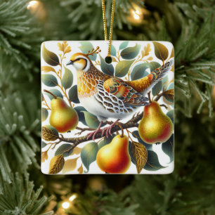 Een patrijs in een perenboom gepersonaliseerde ker keramisch ornament