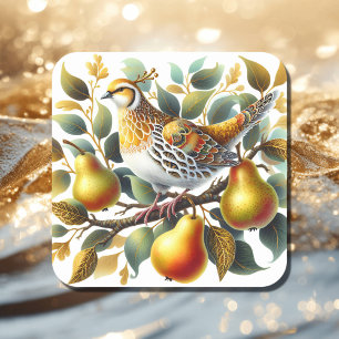 Een patrijs in een perenboom Kerstmis Vierkante Sticker
