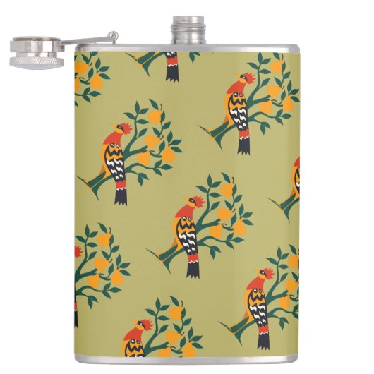 Een patrijs in een perenboom uitgesneden stencil R Heupfles (Geopend)