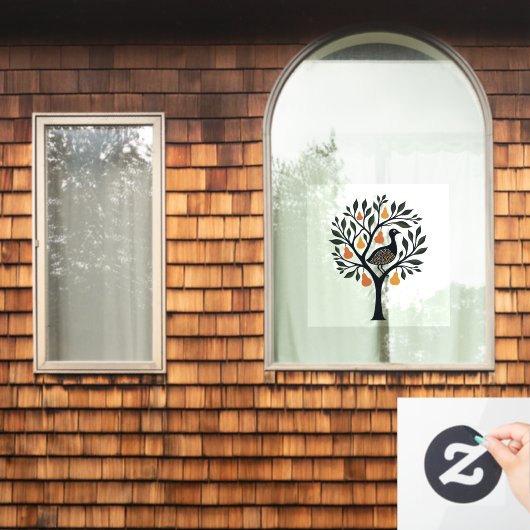 Een patrijs in een perenboom uitgesneden stencil r raamsticker (Huis Raam)