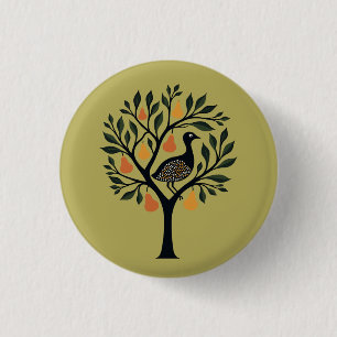 Een patrijs in een perenboom uitgesneden stencil r ronde button 3,2 cm