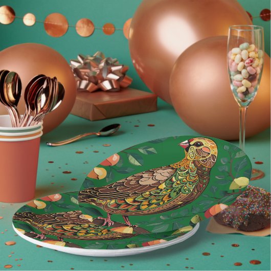 Een patrijs in een perenboom uitsnede sjabloon-sti papieren bordje (Multi)