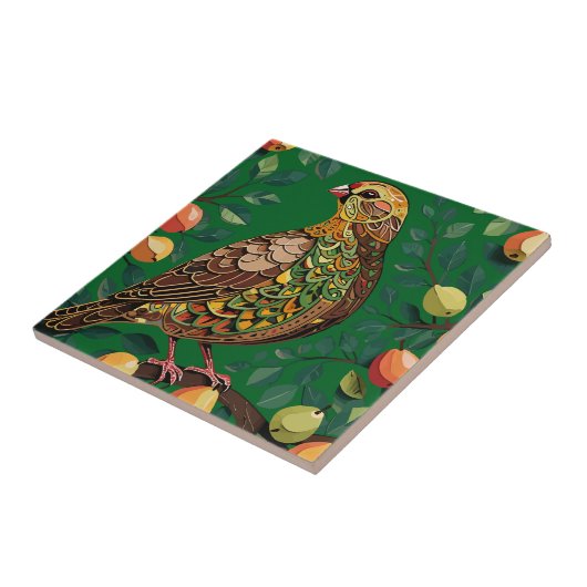 Een patrijs in een perenboom uitsnede sjabloon-sti tegeltje (Zijkant)