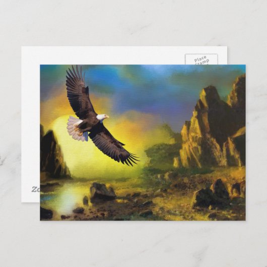 Een patriottisch design met Bald Eagle Flying High Briefkaart (Voorkant / Achterkant)