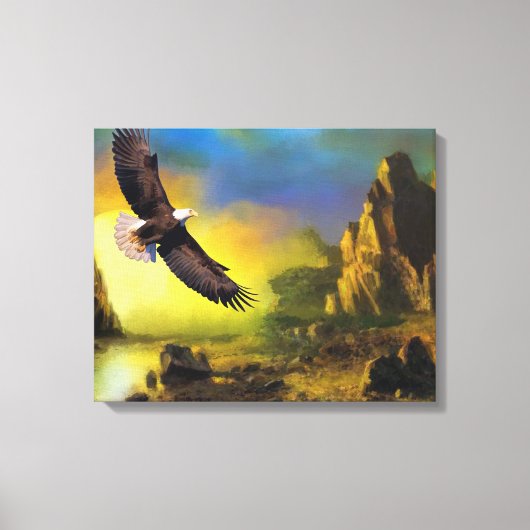 Een patriottisch design met Bald Eagle Flying High Canvas Afdruk (Voorkant)