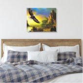 Een patriottisch design met Bald Eagle Flying High Canvas Afdruk (Insitu (Slaapkamer))