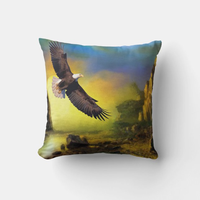 Een patriottisch design met Bald Eagle Flying High Kussen (Voorkant)